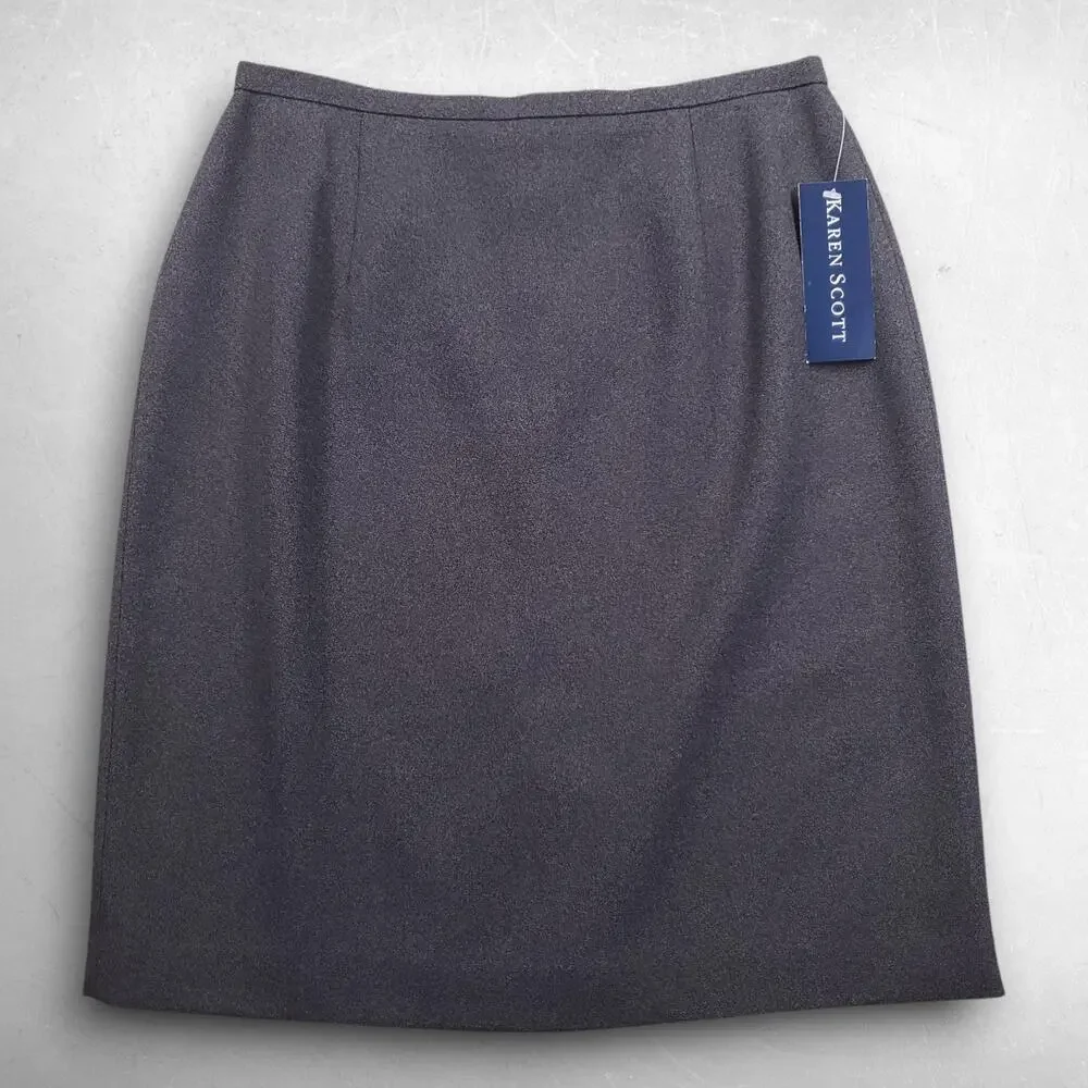 Karen Scott Skirt Women 10 Gray Straight Pencil Knee Length Back Zip Button NWT